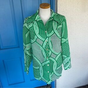 Vintage Pykettes Green Long Sleeve Blouse, Groovy, Disco, Dopamine Dressing